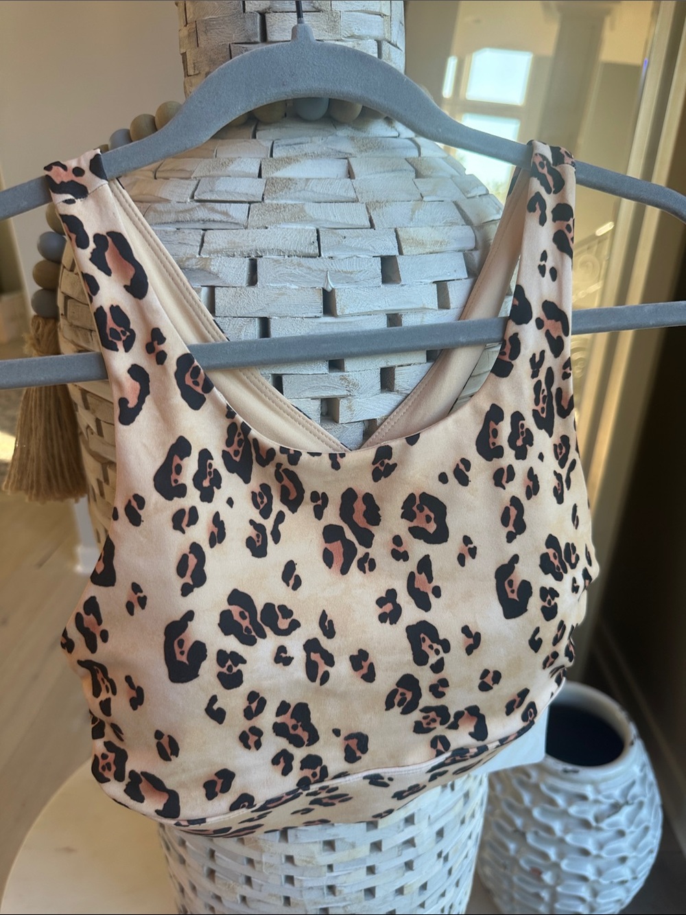 Fabletics Leopard Print Sports Bra - Beige & Black